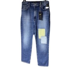 Lee Vintage Modern Jeans Women 30 Blue High Rise Straight Ankle Patchwork Denim